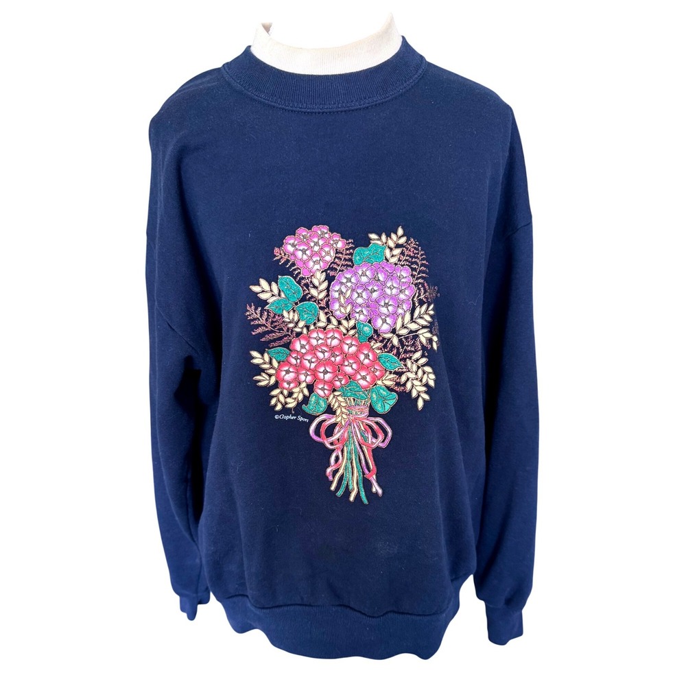 Vintage Gopher Sport Sweatshirt Floral Bouquet Double Collar 90s Medium